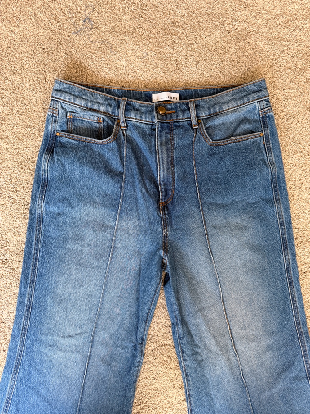 Loft High Rise Super Flare Jeans in Vintage Indigo Wash Size 12 - Picture 3 of 6